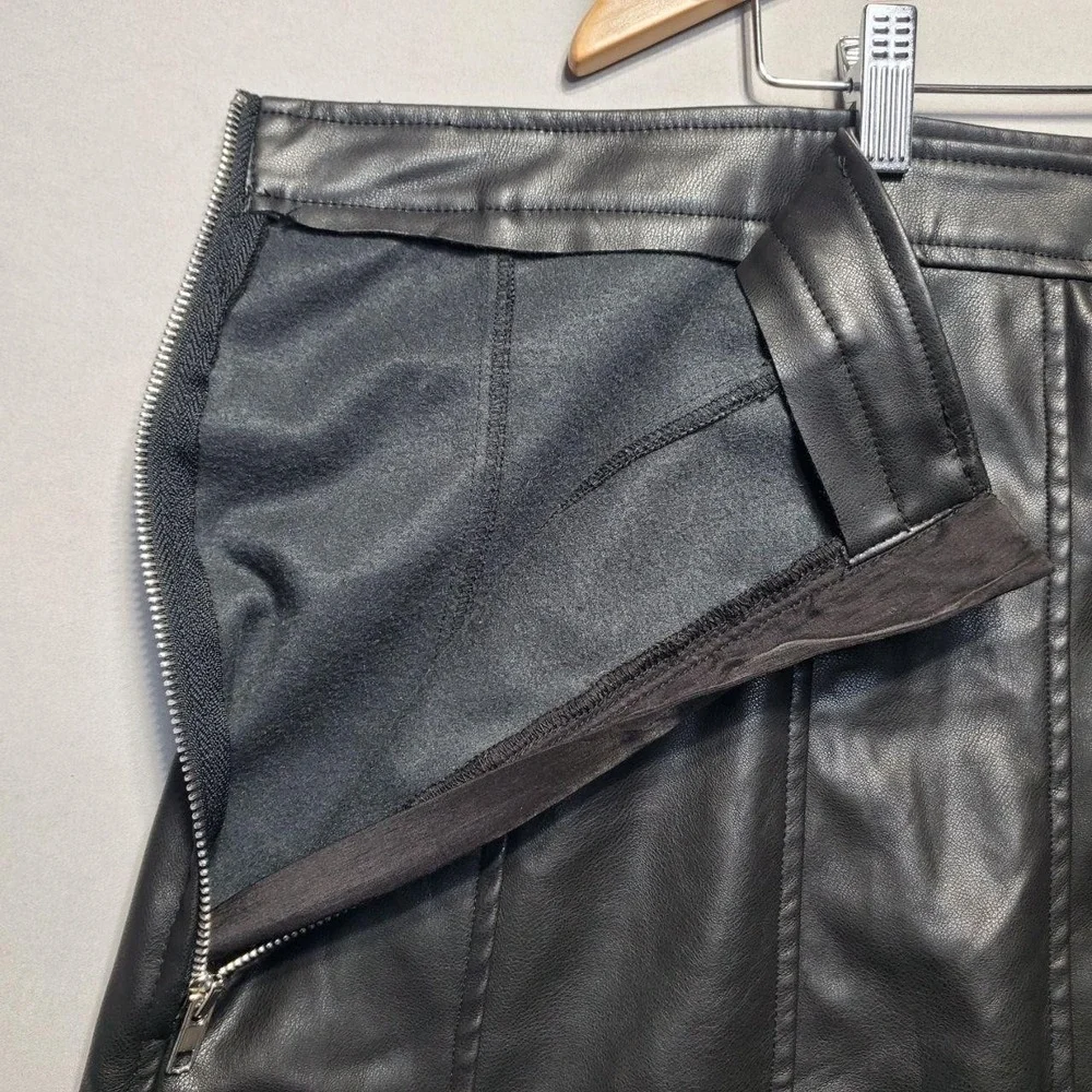 Religion London Skirt Womens 22 Black Faux Leather A-Line‎ Midi Zip Panel Edgy